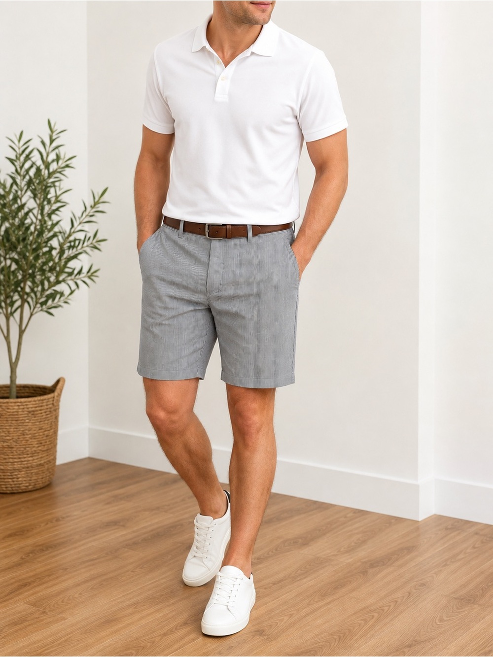 Theory Men's Pinstripe Flat-Front Shorts in Light Gray